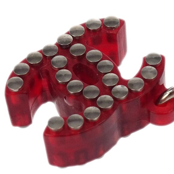 Chanel CC Chain Pendant Necklace Acrylic Silver Red 05P - Picture 3 of 4